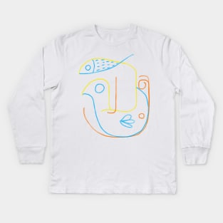 Fish bird face picasso Kids Long Sleeve T-Shirt